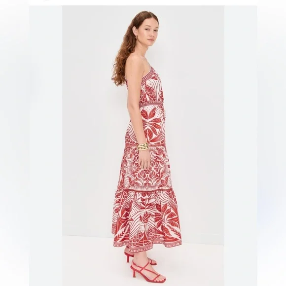 Farm Rio one shoulder red and white maxi dress​ - Picture 2 of 11